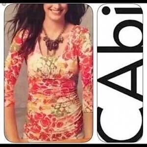 Y2K Babydoll Sz M Top Ruched Long Cabi #308 Floral Scoop Neck Retro Floral Boho